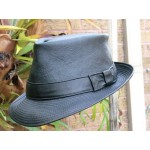 2015 FASHION GENINE BLACK LEATHER HAND CRAFTED FOLD-UP FEDORA HAT MENS' & WOMENS' 